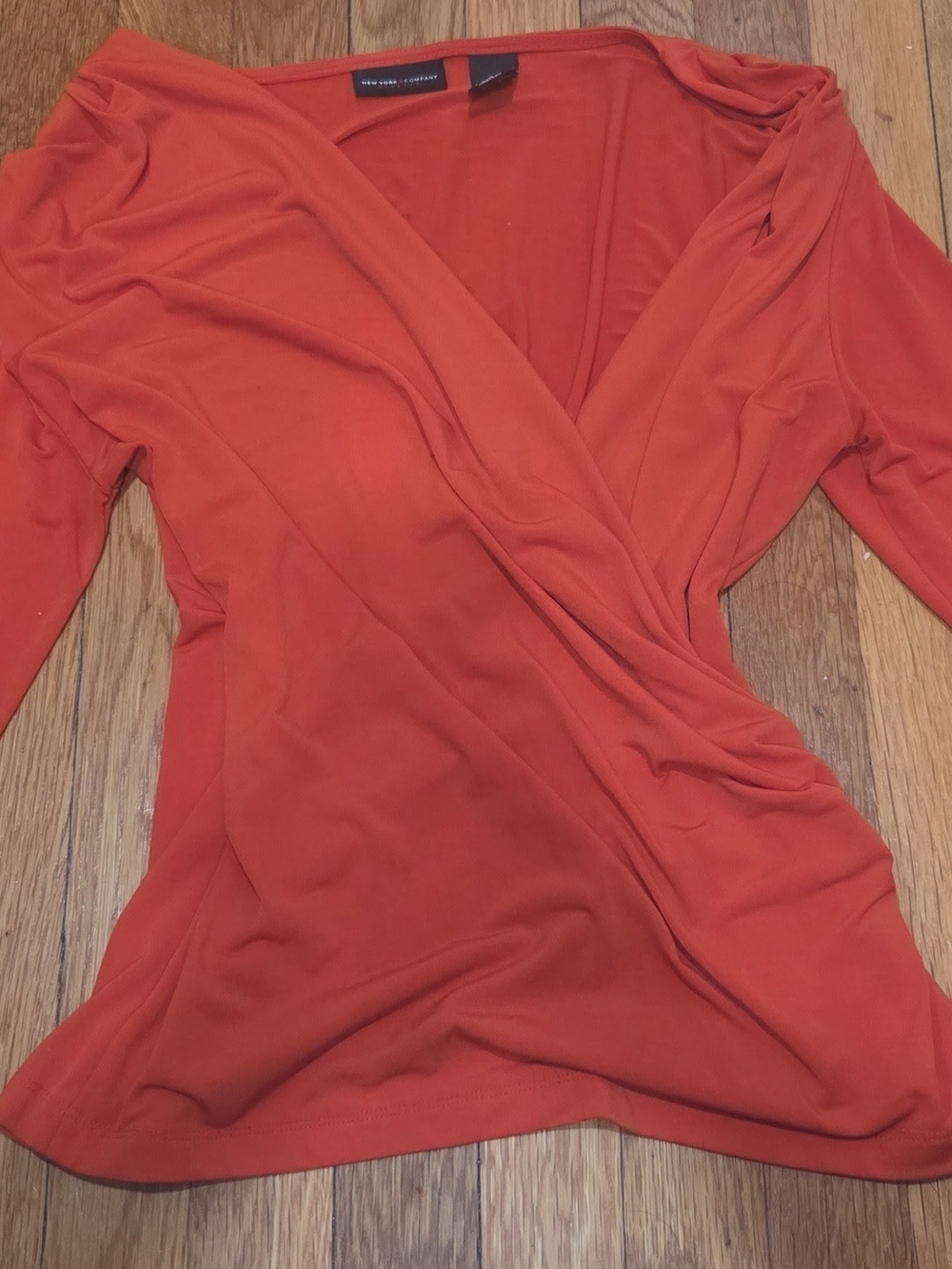 New York & Company Bright Orange Wrap-Front Long Sleeve Top